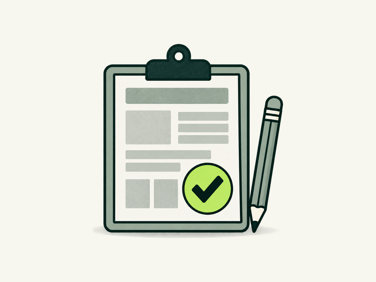 Illustration of a website draft approved with a tick on a clipboard.