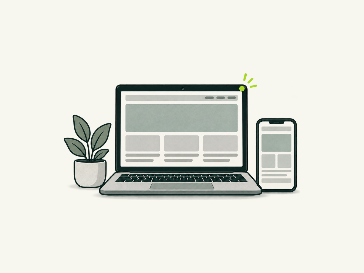 Illustration of a published website on a laptop and phone.